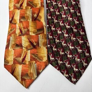 Lot of 2 Jerry Garcia Ties Chicken & Cat Collection Forty & Deer Print Wide VTG